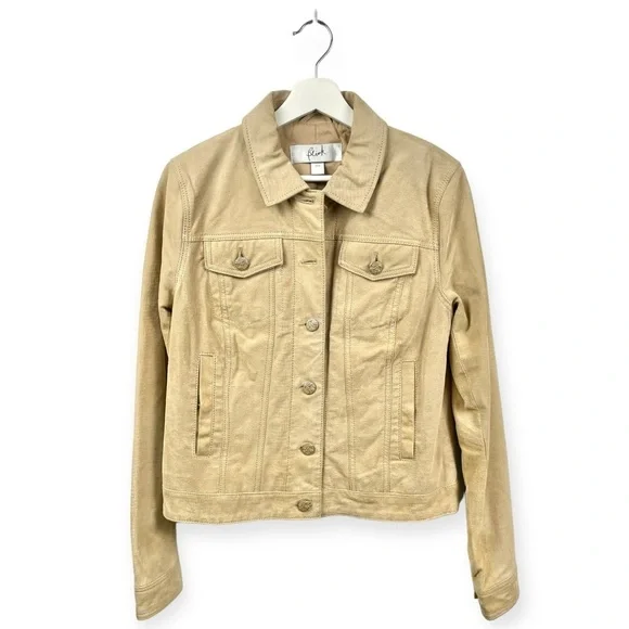 Blink Tan Lizard Print Genuine Leather Trucker Jacket Size M - Picture 2 of 7